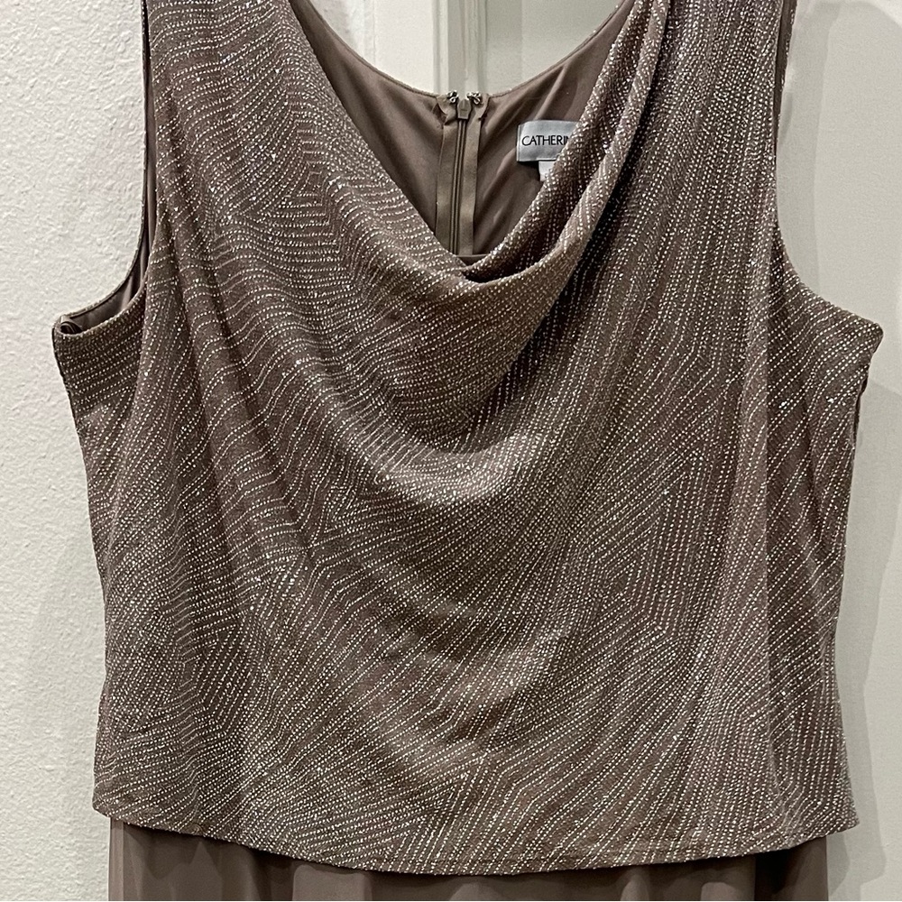 Catherines Beige Metallic Gown 22W Striped Metallic Top Sleeveless Maxi - Picture 2 of 3